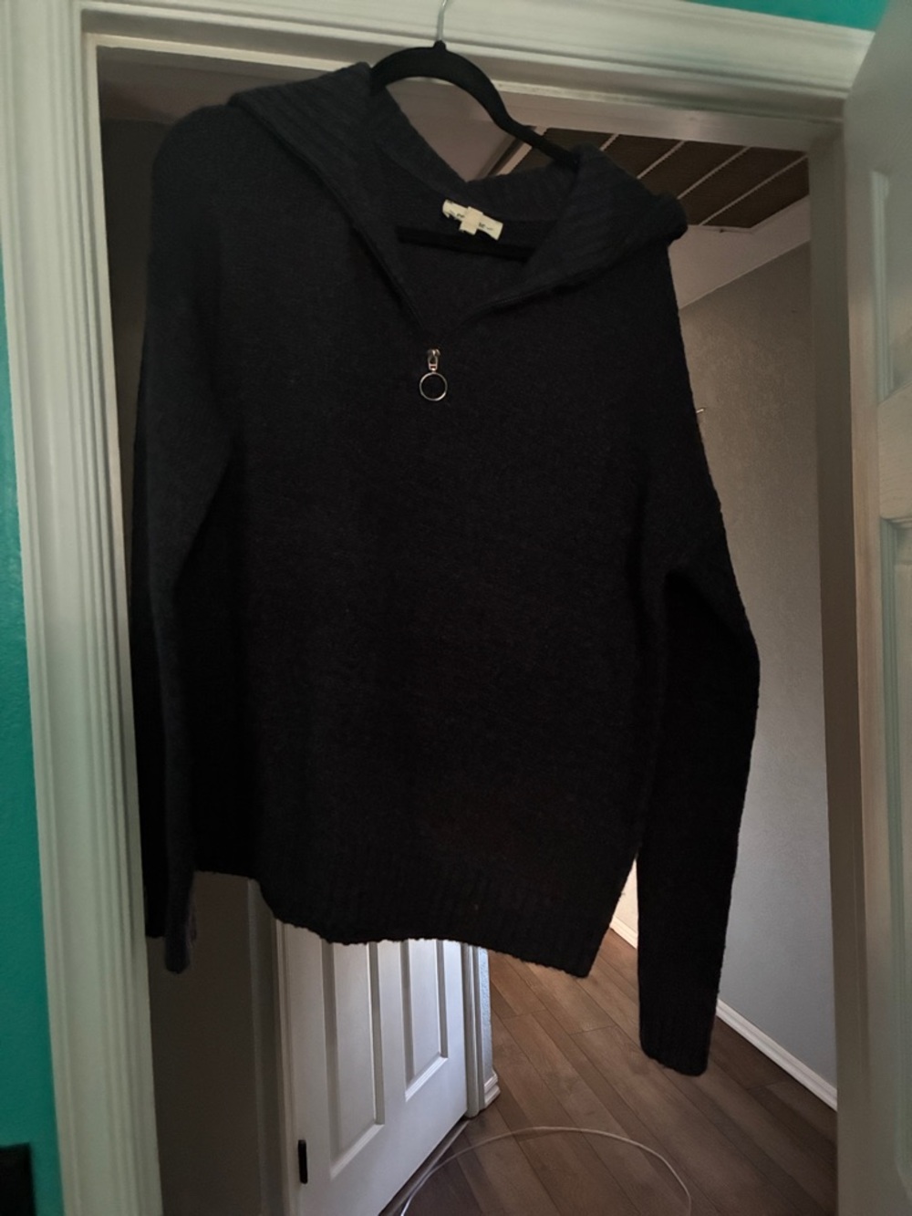 eesome Black Hooded Turtleneck Sweater with Ring Zip